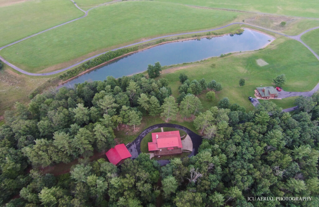 Aerial view of Charlie's Guest House and the surrounding farm at Scottland Farm